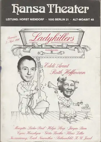 Hansa Theater Berlin, Horst Niendorf, Hannelore Kiesbauer: Programmheft William Rose LADYKILLERS Premiere 7. September 1990. 