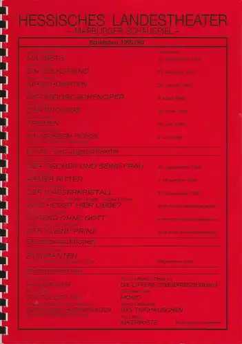 Hessisches Landestheater, Marburger Schauspiel, Ekkehard Dennewitz, Jochem Görtz: Hessisches Landestheater - Marburger Schauspiel Spielplan 1992 / 93. 