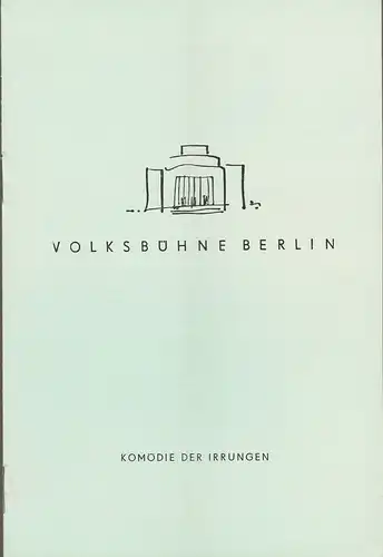 Volksbühne Berlin, Fritz Wisten: Programmheft William Shakespeare KOMÖDIE DER IRRUNGEN Spielzeit 1959 / 60 Heft 35. 