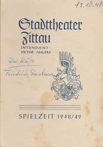 Stadttheater Zittau, Victor Ahlers: Programmheft Friedrich Smetana DER Kuß Spielzeit 1948 / 49. 