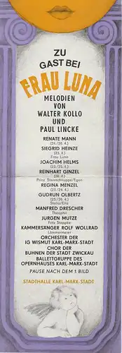 Stadthalle Karl-Marx-Stadt, Roland Haase, Brigitte Dietrich, Gabriele Martin, Jürgen Schmidt: Programmheft ZU GAST BEI FRAU LUNA 23. -26. April 1987 Großer Saal Zauber der Melodie 41. Folge. 