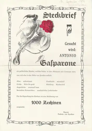 Theater der Stadt Zeitz, Armin Mechsner, Gerhard Gabriel, Matthias Knybba: Programmheft Carl Millöcker GASPARONE Premiere 24. Juni 1989 Spielzeit 1988 / 1989. 