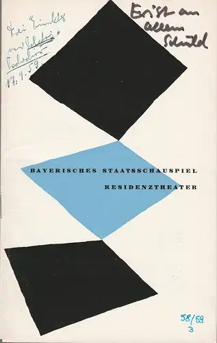 Bayerisches Staatsschauspiel, Helmut Henrichs, Walter Haug: Programmheft Leo Tolstoi ER IST AN ALLEM SCHULD / Anton Tschechow DER BÄR / DER HEIRATSANTRAG Premiere 28. November 1958 Residenztheater Spielzeit 1958 / 59 Heft 3. 