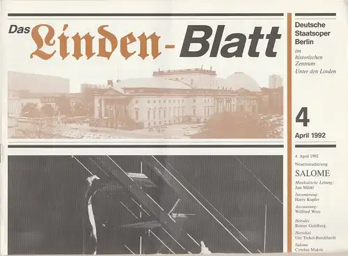 Deutsche Staatsoper Berlin: DAS LINDEN-BLATT 4 April 1992. 