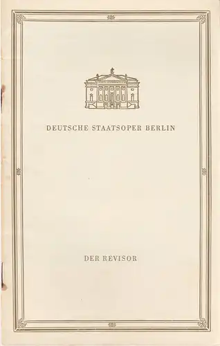 Deutsche Staatsoper Berlin, Werner Otto, Werner Klemke: Programmheft Werner Egk DER REVISOR 23. September 1959. 