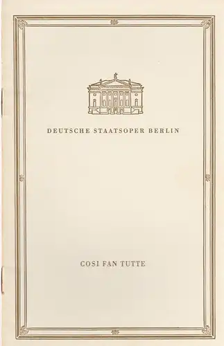 Deutsche Staatsoper Berlin, Günter Rimkus, Franz Hoffmeister: Programmheft Wolfgang Amadeus Mozart COSI FAN TUTTE 24. Juni 1958. 