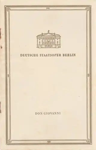 Deutsche Staatsoper Berlin, Günter Rimkus: Programmheft  Wolfgang Amadeus Mozart DON GIOVANNI 8. Juli 1958. 