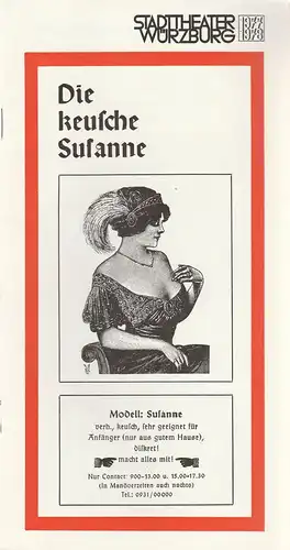 Stadttheater Würzburg, Joachim von Groeling, Barbara Masson: Programmheft Jean Gilbert DIE KEUSCHE SUSANNE Spielzeit 1977 / 78 Heft 12. 