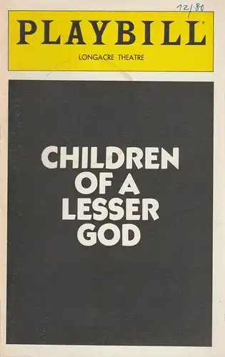 Playbill, LONGACRE THEATRE: Programmheft CHILDREN OF A LESSER GOD December 1980. 