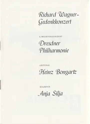 Konzertdirektion Robert Streiber Kiel: Programmheft RICHARD WAGNER-GEDENKKONZERT 3. Meisterkonzert 20. November 1963 Ostseehalle Kiel. 