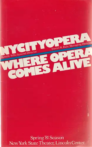 The New York City Opera, Beverly Sills, Daniel R. Rule: Programmheft Wolfgang Amadeus Mozart LA CLEMENZA DI TITO April 24 1981 Spring Season. 