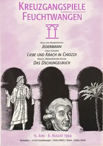 Stadt Feuchtwangen, Rolf Rüdiger Eckard, Lis Verhoeven, Stella Maria Adorf, Irmgard Schmidt, Heiko Rogge, Sandor Domonkos ( Probenfotos ): Programmheft KREUZGANGSPIELE FEUCHTWANGEN 15. Juni bis 6. August 1994. 