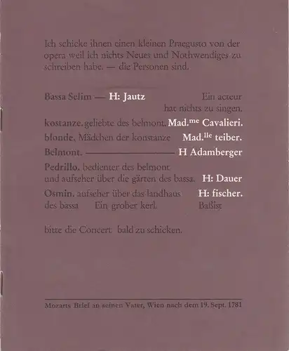 Bühnen der Stadt Köln, Michael Hampe, Claus Helmut Drese, Klaus Peter Kehr, Hans Günter Schmitz: Programmheft Wolfgang Amadeus Mozart DIE ENTFÜHRUNG AUS DEM SERAIL 27. Oktober 1982. 