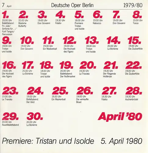 Deutsche Oper Berlin, Siegfried Palm, Karl Dietrich Gräwe: Deutsche Oper Berlin Spielzeit 1979 / 80 Heft 7 April. 