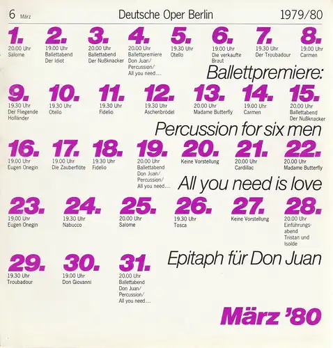 Deutsche Oper Berlin, Siegfried Palm, Karl Dietrich Gräwe: Deutsche Oper Berlin Spielzeit 1979 / 89 Heft 6 März Don Juan. 