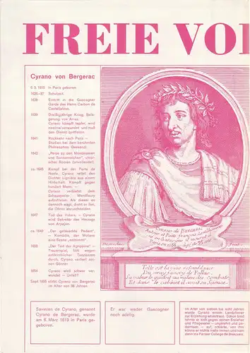 Freie Volksbühne: Programmheft Edmond Rostand CYRANO VON BERGERAC Premiere  20. November 1973. 