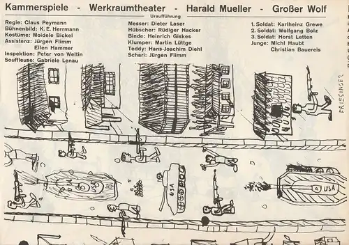 Münchner Kammerspiele: Programmheft Uraufführung Harald Mueller GROßER WOLF März 1970 Werkraumtheater. 