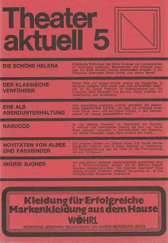 Städtische Bühnen Nürnberg, Dramaturgie Schauspiel / Musik: Programmheft THEATER AKTUELL Nr. 5 Januar 1972 Spielzeit 1971 / 72. 