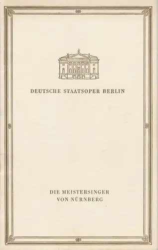 Deutsche Staatsoper Berlin, Werner Otto: Programmheft Richard Wagner DIE MEISTERSINGER VON NÜRNBERG 16. Februar 1958. 