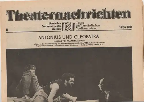 Deutsches Nationaltheater Weimar, Fritz Wendrich, Christine Schild: Theaternachrichten Deutsches Nationaltheater Weimar 8 - 1987 / 88. 