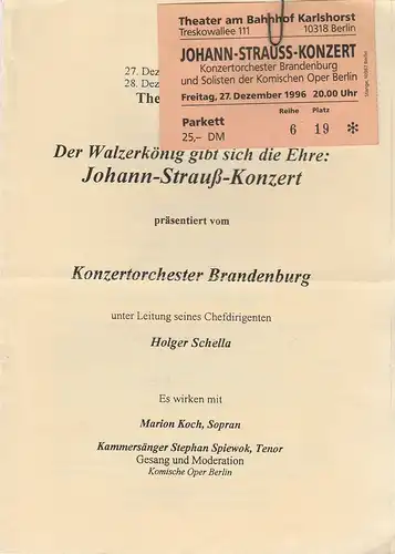 Theater Karlshorst: Programmheft Konzertorchester Brandenburg JOHANN-STRAUß-KONZERT 27. und 28. Dezember 1996. 