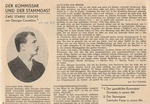 Deutsches Theater und Kammerspiele Berlin, Staatstheater der DDR, Gerhard Wolfram, Hans-Martin Rahner, Heinz Rohloff: Programmheft Georges Courteline DER KOMMISSAR UND DER STAMMGAST 91. Spielzeit. 