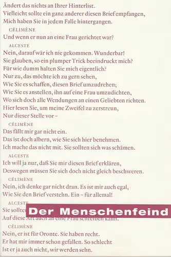 Staatsschauspiel Dresden, Holk Freytag, Karla Kochte, Claudia und Matthias Wittig, HL Böhme ( Fotos ): Programmheft Moliere DER MENSCHENFEIND Premiere 24. Januar 2004 Schauspielhaus Spielzeit 2003 / 2004. 