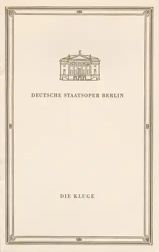 Deutsche Staatsoper Berlin, Günter Rimkus, Renate Jessel: Programmheft Carl Orff DIE KLUGE ca. 1964. 