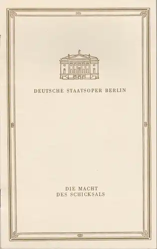Deutsche Staatsoper Berlin, Günter Rimkus, Gerhard Vontra: Programmheft Giuseppe Verdi DIE MACHT DES SCHICKSALS ca. 1959. 