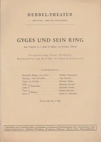 Hebbel Theater, Oscar Ingenohl: Theaterzettel Friedrich Hebbel GYGES UND SEIN RING 1948. 