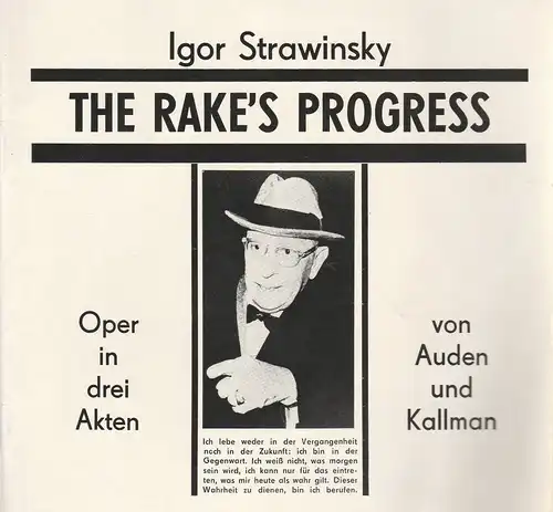 Komische Oper Berlin, Frank Schneider, Karl-Heinz Drescher, Lothar Scharsich: Programmheft Igor Strawinsky THE RAKE'S PROGRESS 22. Februar 1979. 