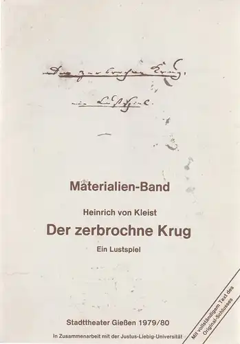 Stadttheater Giessen, Reinald Heissler-Remy, Jo Straeten: Materialien-Band Heinrich von Kleist DER ZERBROCHNE KRUG Spielzeit 1979 / 80 Heft 13. 