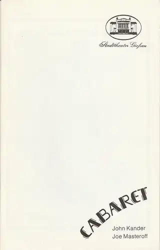 Stadttheater Giessen, Reinald Heissler-Remy, Wolfgang Maaß: Programmheft John Kander / Joe Masteroff CABARET Spielzeit 1986 / 87 Heft 3. 