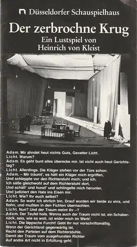 Düsseldorfer Schauspielhaus, Neues Schauspiel, Günther Beelitz, Harald Clemen, Gerd Jäger, Uta Grimmer ( Probenfotos): Programmheft Heinrich von Kleist DER ZERBROCHNE KRUG Premiere 28. Oktober 1979 Spielzeit 1979 / 89 Heft 6 ( Zerbrochene ). 