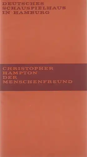 Deutsches Schauspielhaus in Hamburg, Hans-Günter Martens, Harald Clemen, Rosemarie Clausen (Szenenfotos): Programmheft Christopher Hampton DER MENSCHENFREUND Premiere 17. Januar 1971 Spielzeit 1970 /71 Heft 5. 