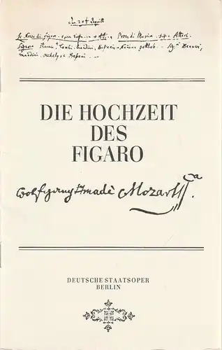 Deutsche Staatsoper Berlin, Deutsche Demokratische Republik, Werner Otto, Karl-Heinz Drescher: Programmheft Wolfgang Amadeus Mozart DIE HOCHZEIT DES FIGARO 17. Februar 1984 zum 100. Male. 