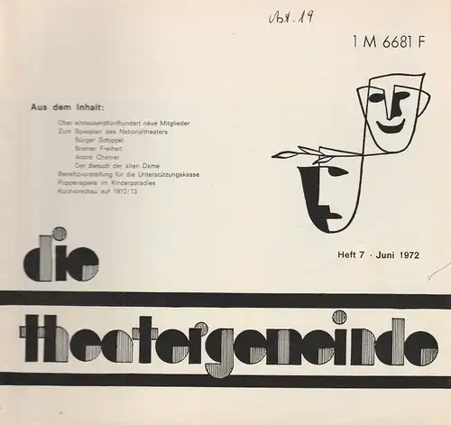 Theatergemeinde für das Nationaltheater Mannheim: Blätter der Theatergemeinde für das Nationaltheater Mannheim Heft 7 Juni 1972. 