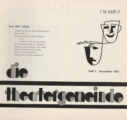 Theatergemeinde für das Nationaltheater Mannheim: Blätter der Theatergemeinde für das Nationaltheater Mannheim Heft 2 November 1972. 