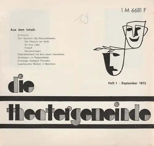 Theatergemeinde für das Nationaltheater Mannheim: Blätter der Theatergemeinde für das Nationaltheater Mannheim Heft 1 September 1972. 