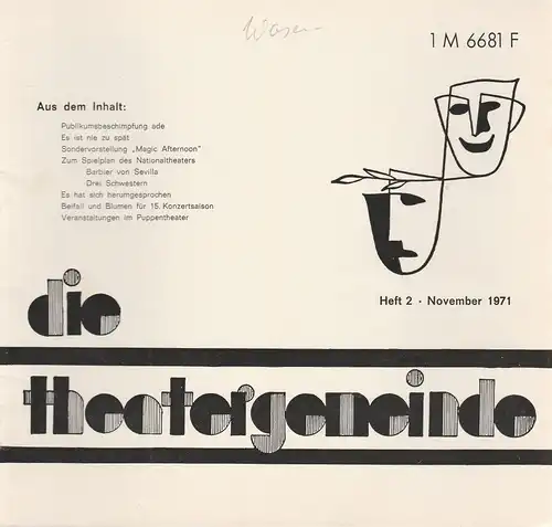 Theatergemeinde für das Nationaltheater Mannheim: Blätter der Theatergemeinde für das Nationaltheater Mannheim Heft 2 November 1971. 