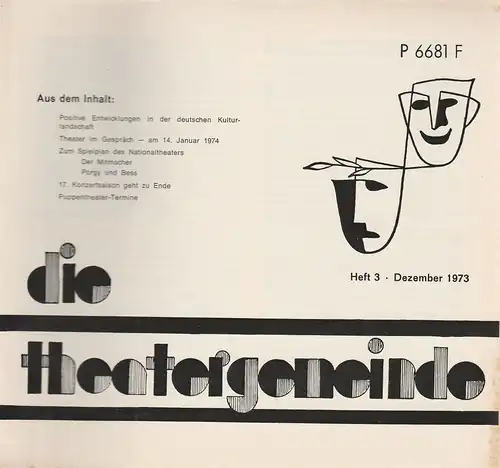 Theatergemeinde für das Nationaltheater Mannheim: Blätter der Theatergemeinde für das Nationaltheater Mannheim Heft 3 Dezember 1973. 