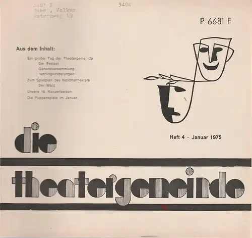 Theatergemeinde für das Nationaltheater Mannheim: Blätter der Theatergemeinde für das Nationaltheater Mannheim Heft 4 Januar 1975. 