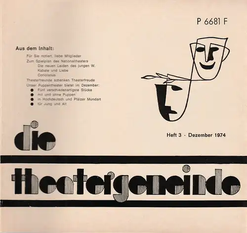 Theatergemeinde für das Nationaltheater Mannheim: Blätter der Theatergemeinde für das Nationaltheater Mannheim Heft 3 Dezember 1974. 