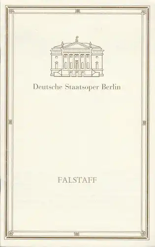 Deutsche Staatsoper Berlin, Walter Rösler, Albrecht von Bodecker, Wolfgang jerzak, Rolf Kanzler, Christine Schaefer: Programmheft Giuseppe Verdi FALSTAFF 25. Oktober 1991. 