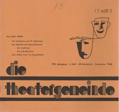 Theatergemeinde für das Nationaltheater Mannheim: Blätter der Theatergemeinde für das Nationaltheater Mannheim 4. Heft Dezember 1966. 