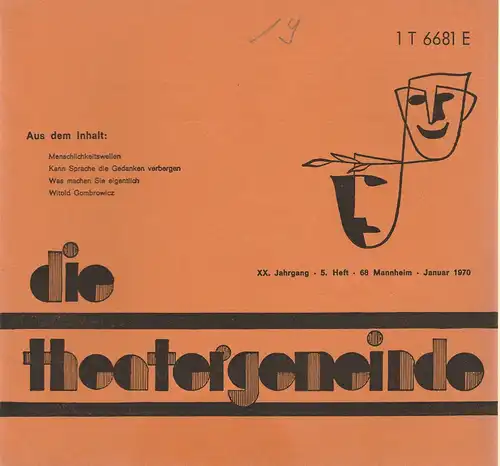 Theatergemeinde für das Nationaltheater Mannheim: Blätter der Theatergemeinde für das Nationaltheater Mannheim Heft 5 Januar 1970. 