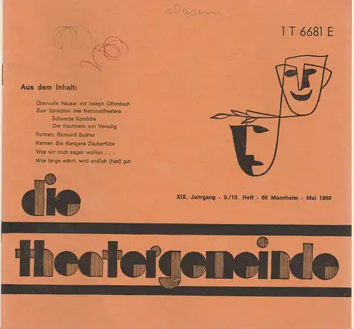 Theatergemeinde für das Nationaltheater Mannheim: Blätter der Theatergemeinde für das Nationaltheater Mannheim Heft 9 / 10 Mai 1969. 