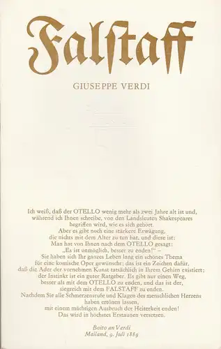 Staatsoper Dresden, Semperoper, Gerd Schönfelder, Hella Bartnig, Ekkehard Walter: Programmheft Giuseppe Verdi FALSTAFF Premiere 26. Mai 1987 Semperoper Spielzeit 1986 / 87. 