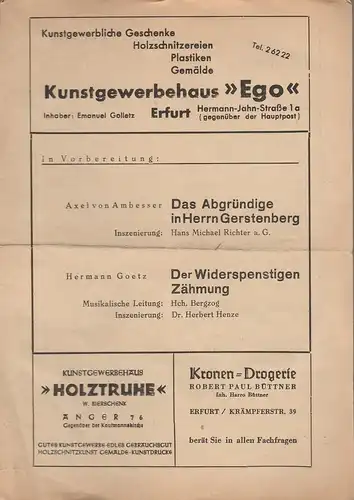 Städtische Bühnen Erfurt, Ernst Wiegand: Programmheft Giacomo Puccini MANON LESCAUT Spielzeit 1947 / 48. 
