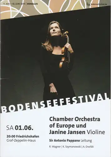 Bodenseefestival, Franz Hoben, Michael Kube, Lucia Sauter, Piktogram.eu: Programmheft CHAMBER ORCHESTRA OF EUROPE UND JANINE JANSEN 01. Juni 2019 Friedrichshafen Graf-Zeppelin-Haus. 